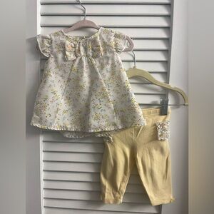 Anne Geddes Adorable Smocked Floral Pleated Shirt w/Matching Ruffled Leggings.